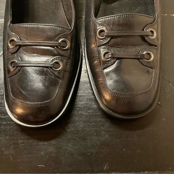 Via Spiga Square Toe Leather Black Heels Sz 9 Made in Italy Vintagr 90s - Picture 8 of 11